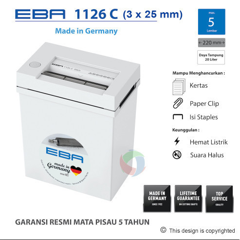 

EBA 1126 C (3x25mm) penghancur kertas crosscut made in Germany