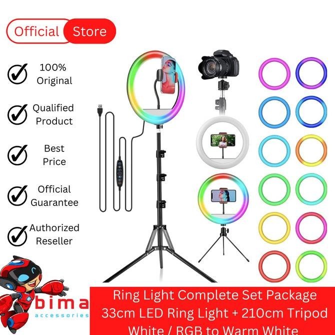 Lampu Ring Light Set Jumbo LED 33cm + Tripod 210cm + Phone Holder