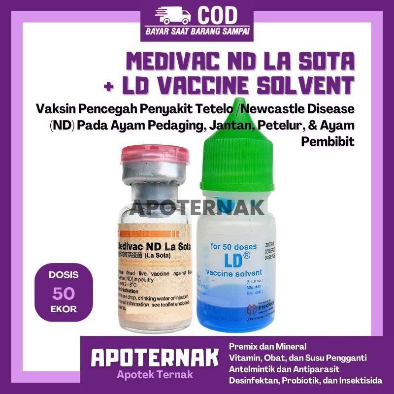 VAKSIN ND LASOTA DOSIS 50 EKOR + PELARUT MEDIVAC MEDION - Vaksin Nd Lasota Ayam Newcastle Disease Te