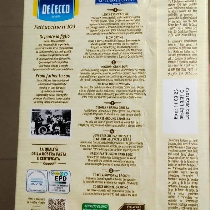

De Cecco Fettuccine N.103 Pasta 250Gr