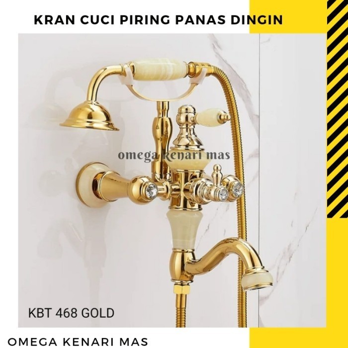 KRAN BATHTUB MIXER SET PANASDINGIN EMAS GOLD ANTIK KLASIK KUNINGAN 468