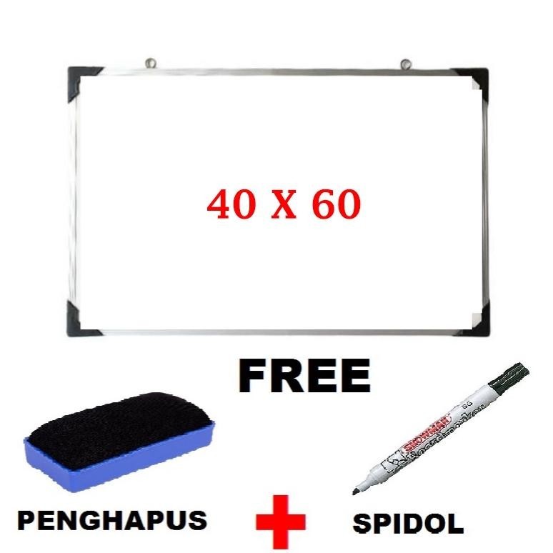 

fn-56 Papan Tulis Belajar White Board Ukuran 60 x 80 dan papan 40 x60 Free Spidol Dan Penghapus Premium