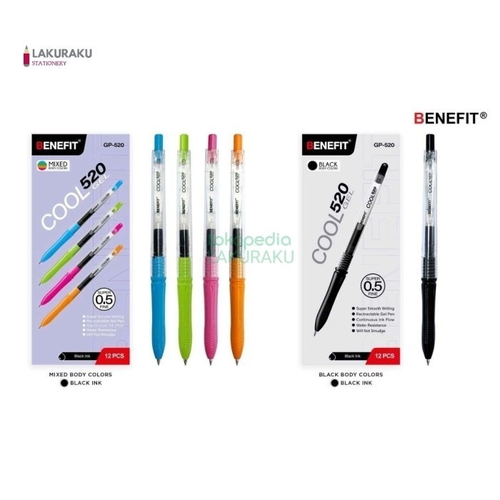 

Terlaris BENEFIT COOL GP-520 0.5MM SUPER FINE KOKORO GEL PEN PER 1 PAK 12 PCS SALE