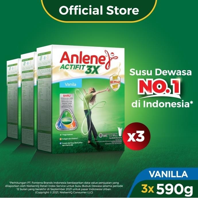 

Anlene Actifit 3X Susu BubukVanila 3 x 590g-Tulang, Sendi & Otot