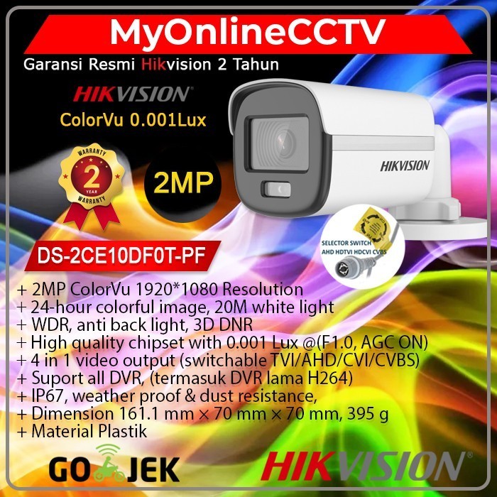 Ds-2Ce10Df0T-Pf Hikvision Kamera Cctv Outdoor 2Mp Colorvu