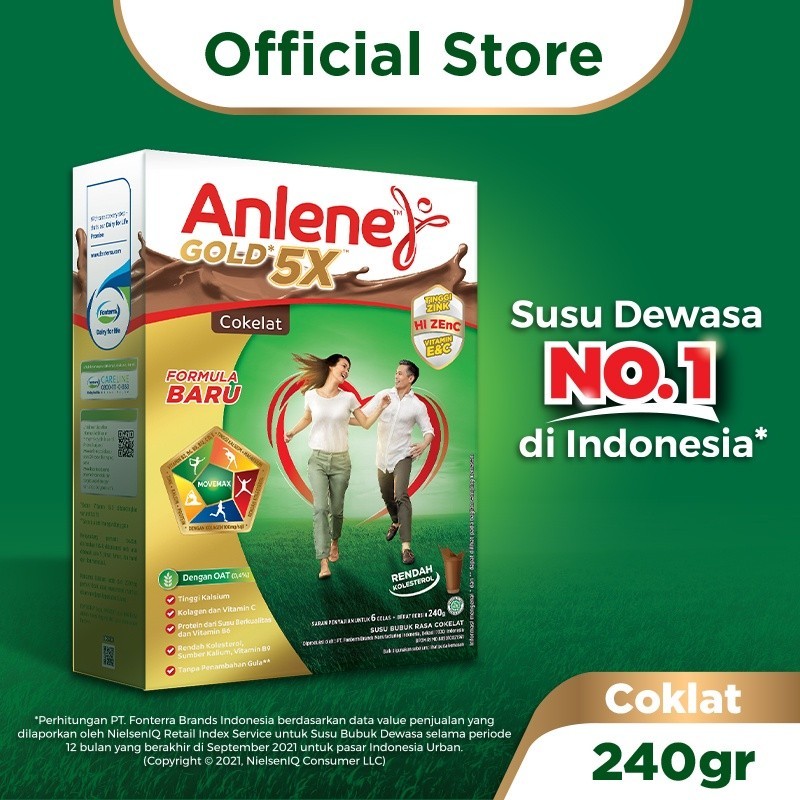 Anlene Gold 5X Susu Bubuk Dewasa Cokelat 240g - Nutrisi Tinggi Kalsium Untuk Tulang, Sendi, dan Otot