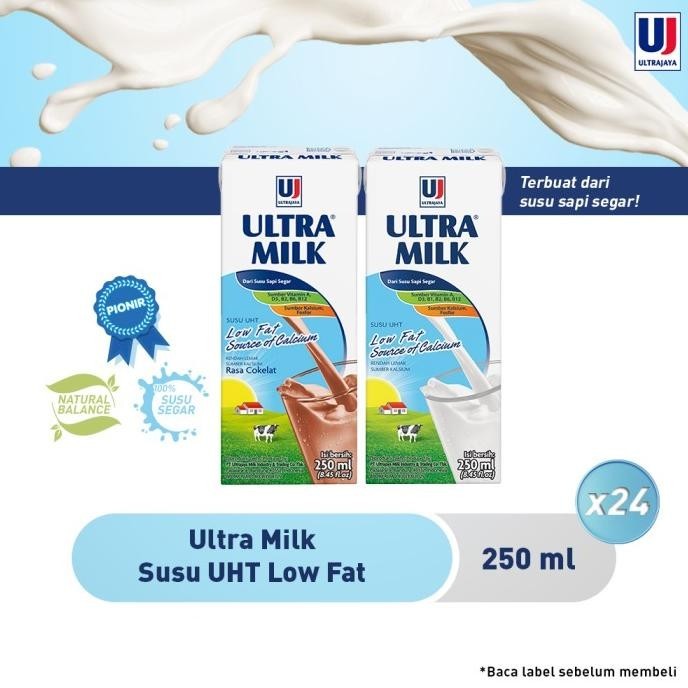 

Ultra Milk Susu UHT Low Fat 250ml [Paket isi 24pcs] - Plain / Cokelat