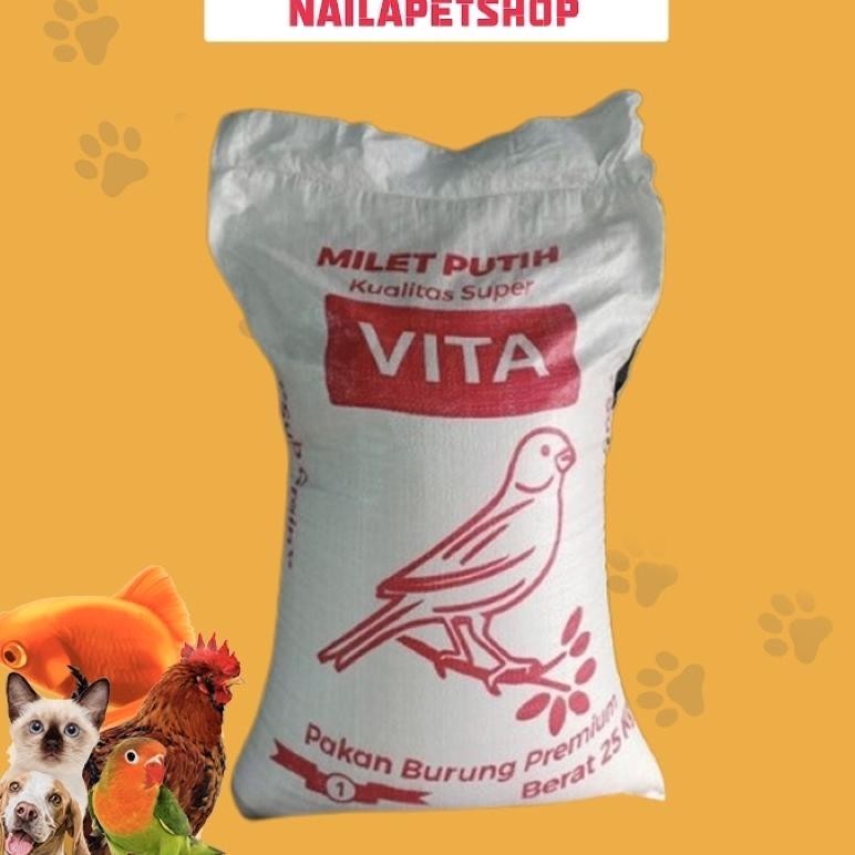 Terbaru MILET PUTIH 25KG / MILET LOVEBIRD VITA 1 KARUNG