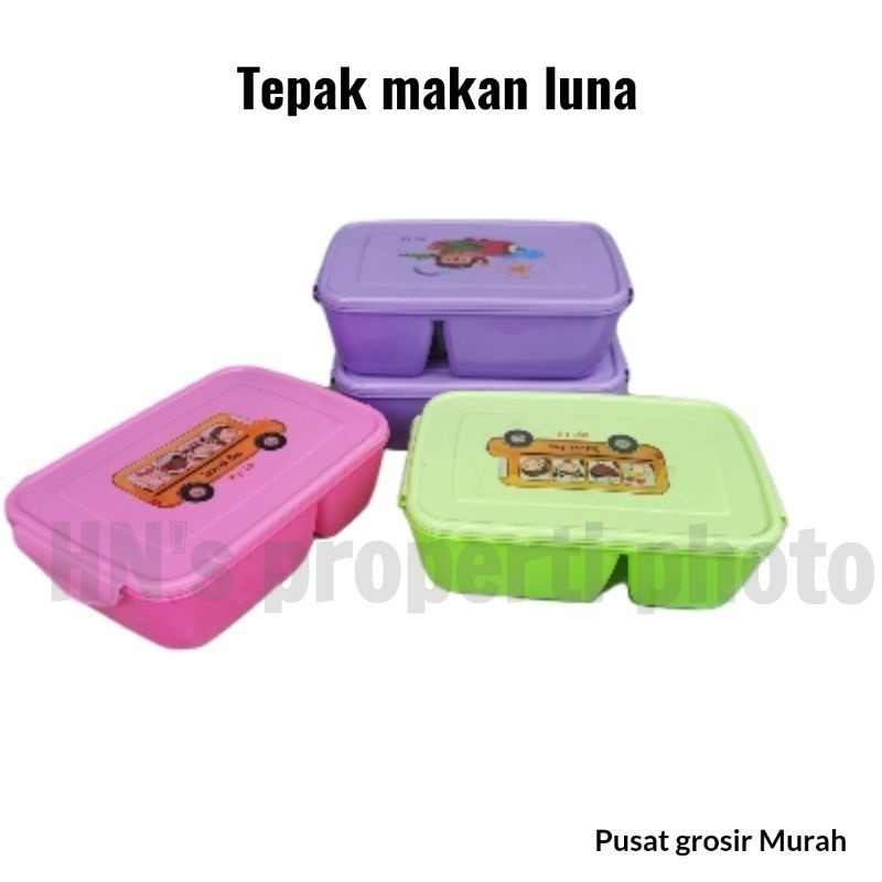 GSJ GROSIR Tepak makan luna plastik tutup motif 3 ruang 20x14x6 cm