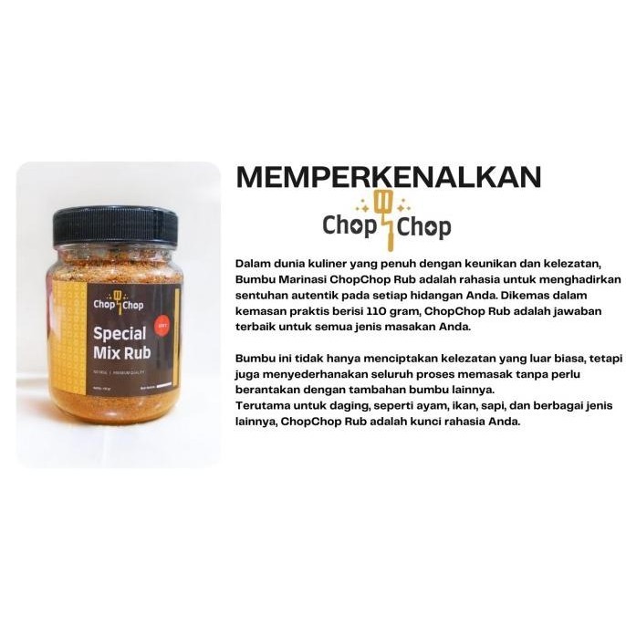 

Chopchop Special Mix Rub Original Bumbu Marinasi Rendah Kalori 110gr BS
