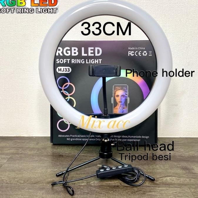 MIXIO Ring Light RGB 33CM + Tripod Besi Led Rainbow Video LED TIKTOK