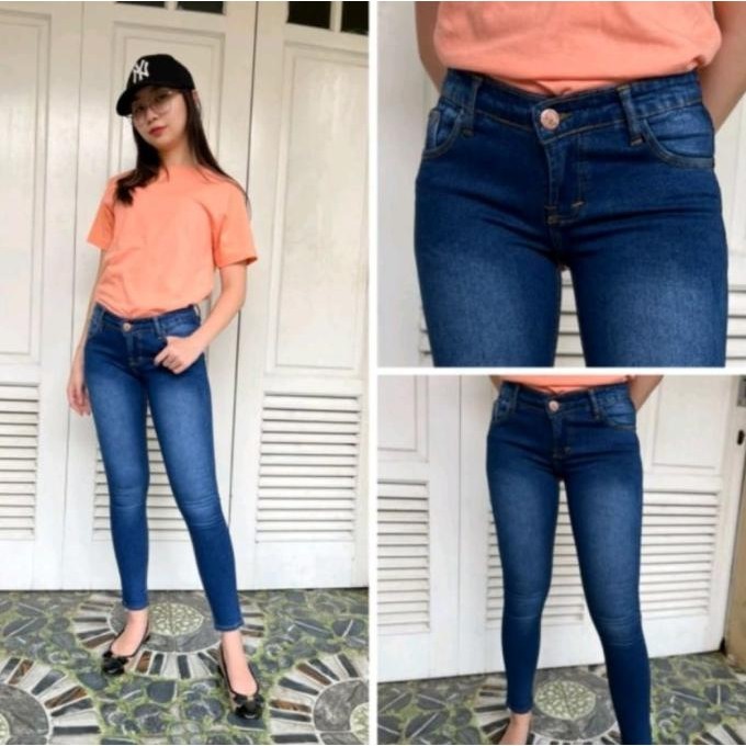 Celana putih skinny jeans wanita denim pensil