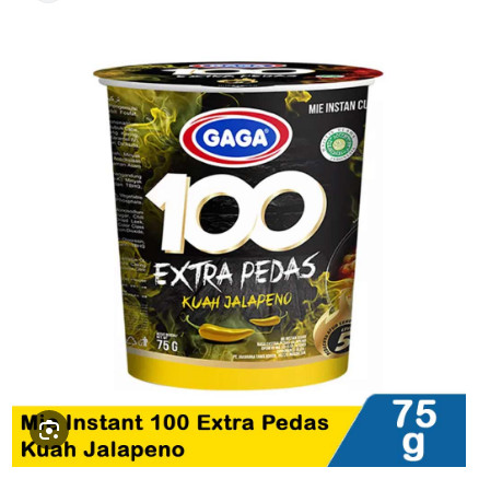 Mie Gaga Cup 100 Extra Pedas Kuah Jalapeno Original