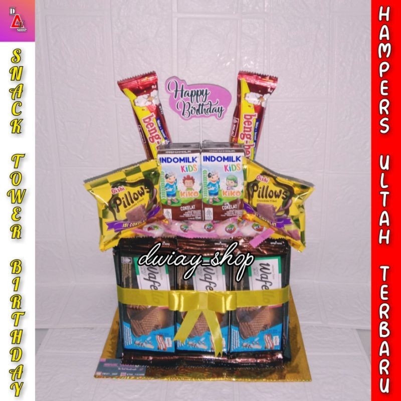 

SNACK TOWER BIRTHDAY / HAMPERS ULTAH TERBARU / KADO KHITAN / KUE ULTAH TERBARU