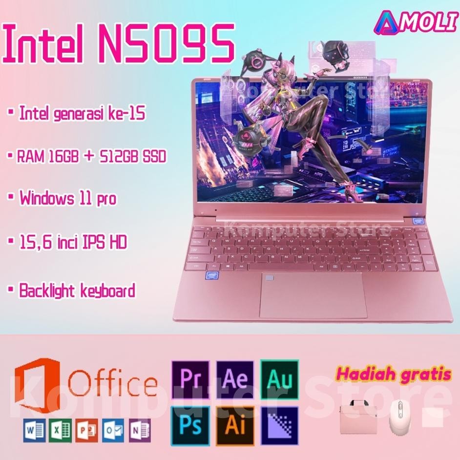 YANG BARUUU AMOLI2024 TERBARU PINK LAPTOP INTEL CELERON N5095 RAM 16GB + 512GB SSD WINDOW 11 PRO OFF