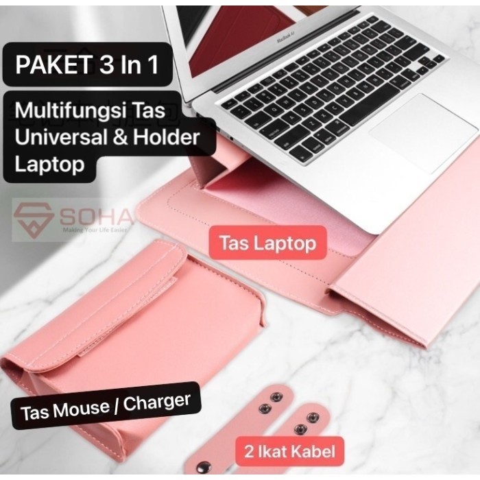 LC-01 SOHA 15 INCH CASE STAND SLEEVE PU LEATHER KULIT MACBOOK AIR