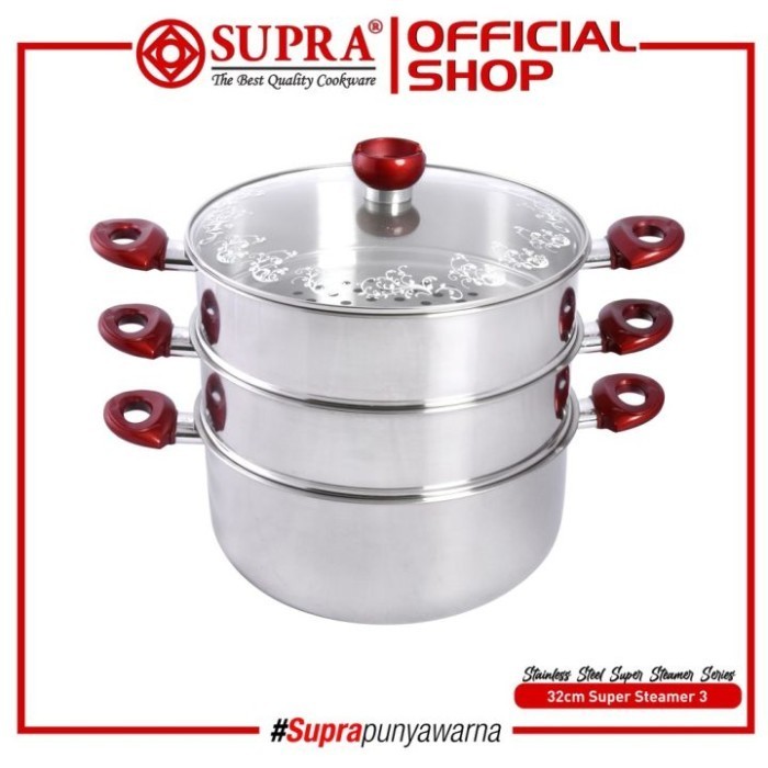 Supra Panci Stainless Steel Super Steamer 32Cm Susun3+Tutup Kaca Motif