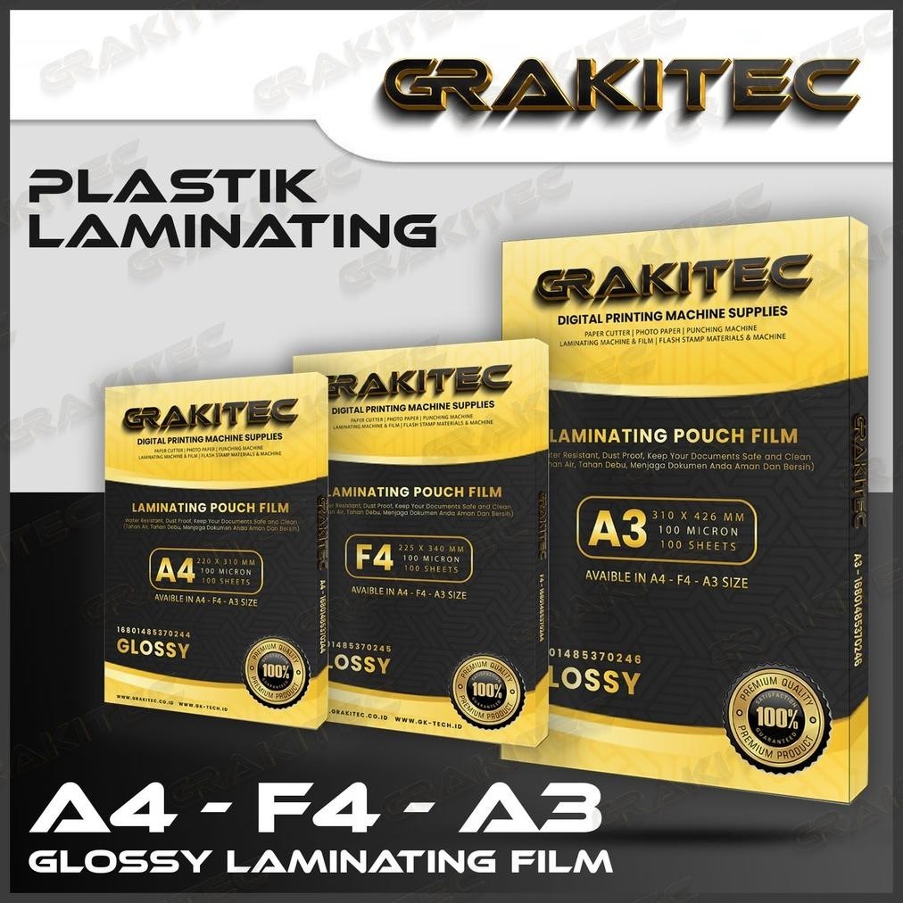 

Terbaru Plastik Laminating Film F4 & A4 Glossy 100 Micron 100 Pcs Grakitec Hm734