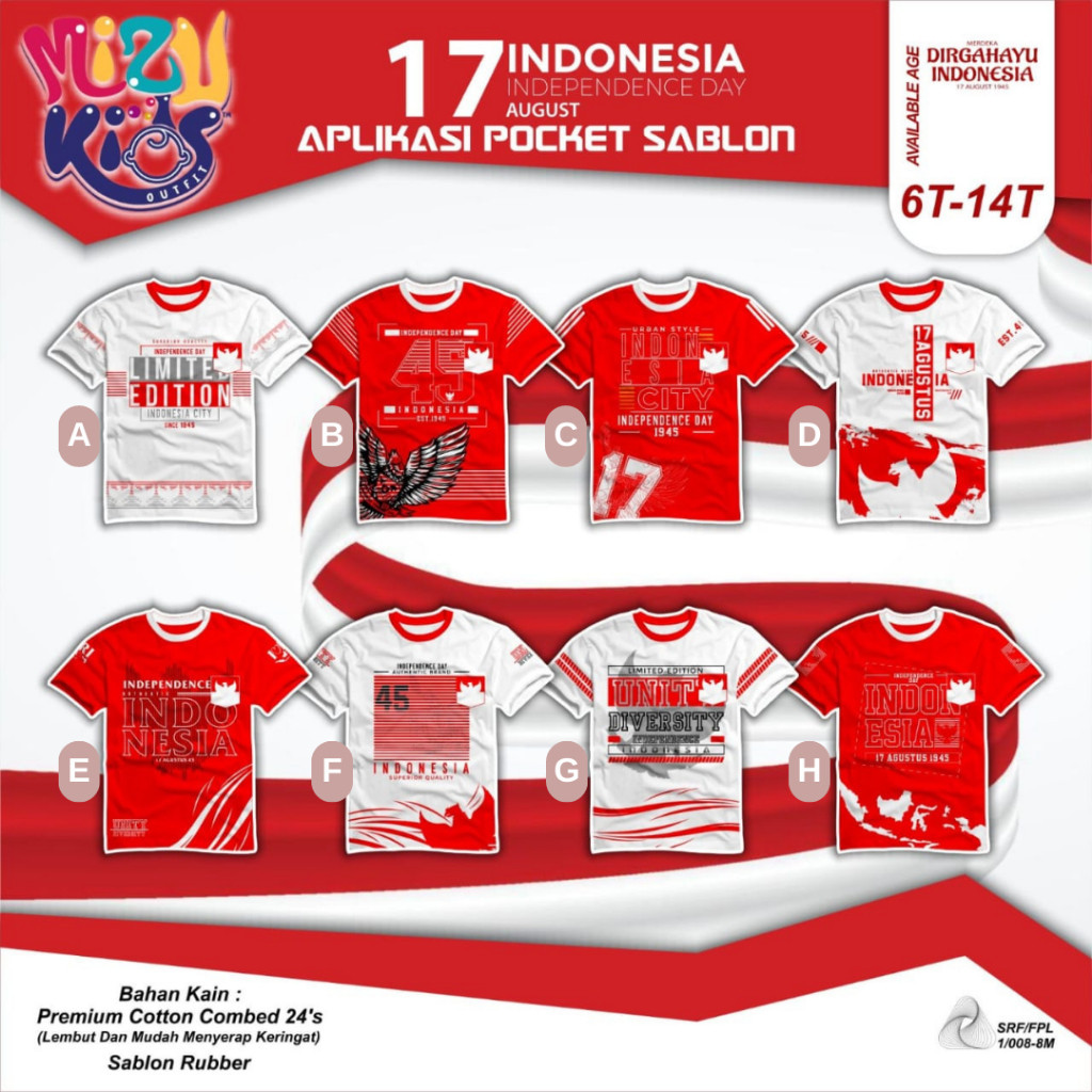 C9T Baju Kaos Anak Laki-Laki Perempuan Merah Putih Hari Merdeka Kemerdekaan Indonesia 17 Agustus