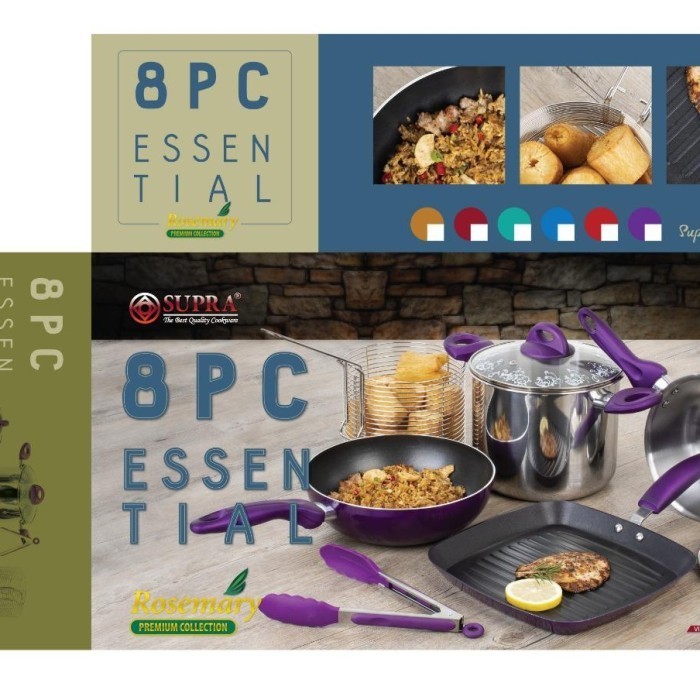 Supra Rosemary 8 Pcs Cookware Essential. Panci Set Supra 8Pcs Teflon
