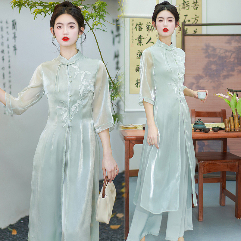 Pakaian Wanita Gaya China, Pakaian Wanita Gaya China, Celana Zen Hanfu, Setelan Baju Cheongsam