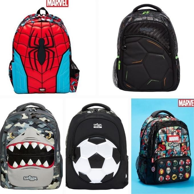 Tas Ransel Sekolah Smiggle Avengers, Shark, Bola, Spiderman Impor