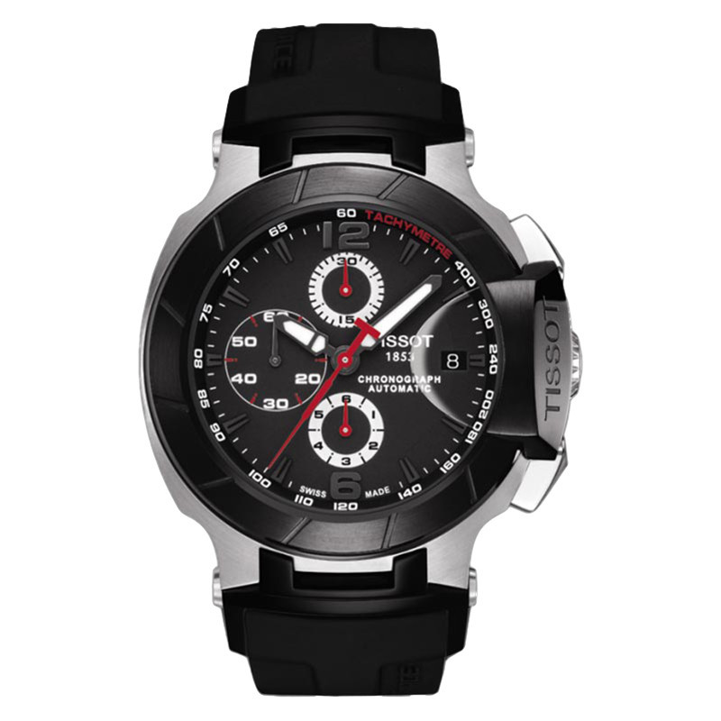 Jam Tangan Pria TISSOT T-RACE T048.427.27.057.00 Automatic Chronograph Black Dial Black Rubber Strap