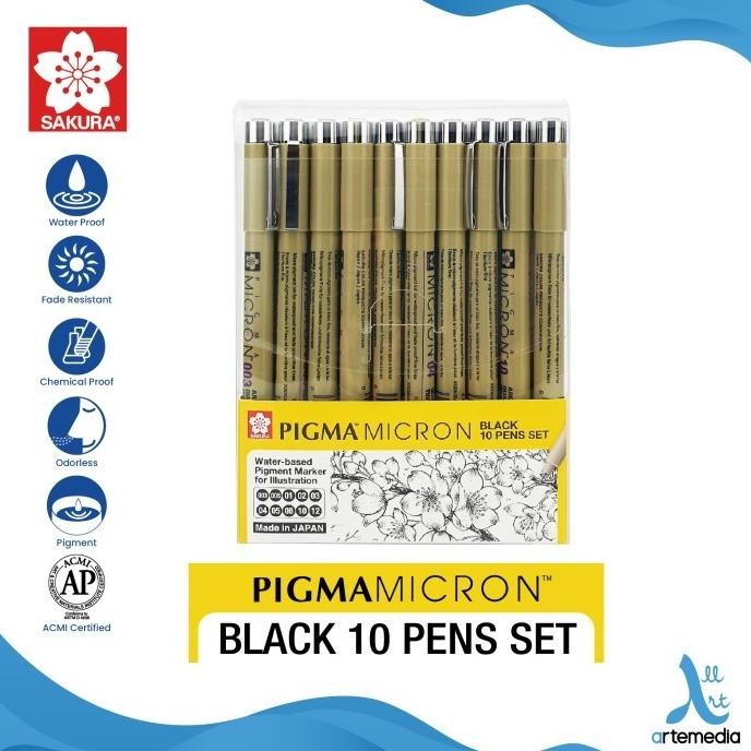 

Drawing Pen Sakura Pigma Micron Set 10 Pigment Ink Pulpen Gambar