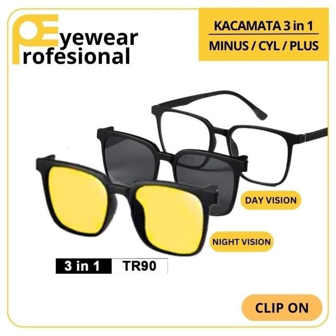 Kacamata Clip On Blueray 3In1 Kacamata Night Vision Klip Magnet [Cobr]