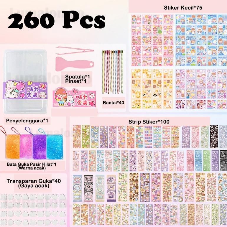 

aw-96 260PCS Guka Stiker Set Box Ubin Kartu Pasir Cepat Guka Stiker Kartun Kpop Guka Card DIY Buku Dekorasi Set Stiker Guka Kreatif Kit Bahan Stiker Lucu Termurah