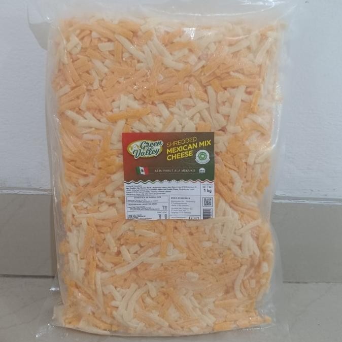 

1 Kg Shredded Mexican Mix Cheese Green Valley - Keju Cheddar Moza 1 Kg TP