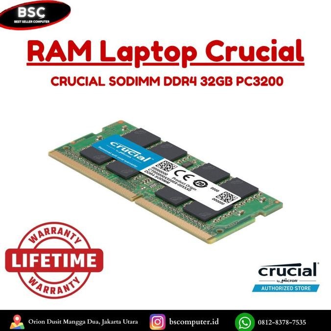 RAM Sodimm Notebook Crucial Memory 32GB (1x32GB) DDR4 SODIMM 3200 Mhz - CT32G4SFD832A