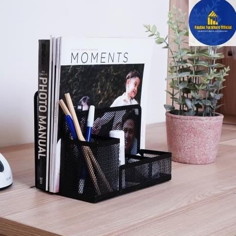 

Tempat Buku & Alat Tulis Kantor Organizer Meja Kerja Besi Jaring_Hitam Kualitas Premium
