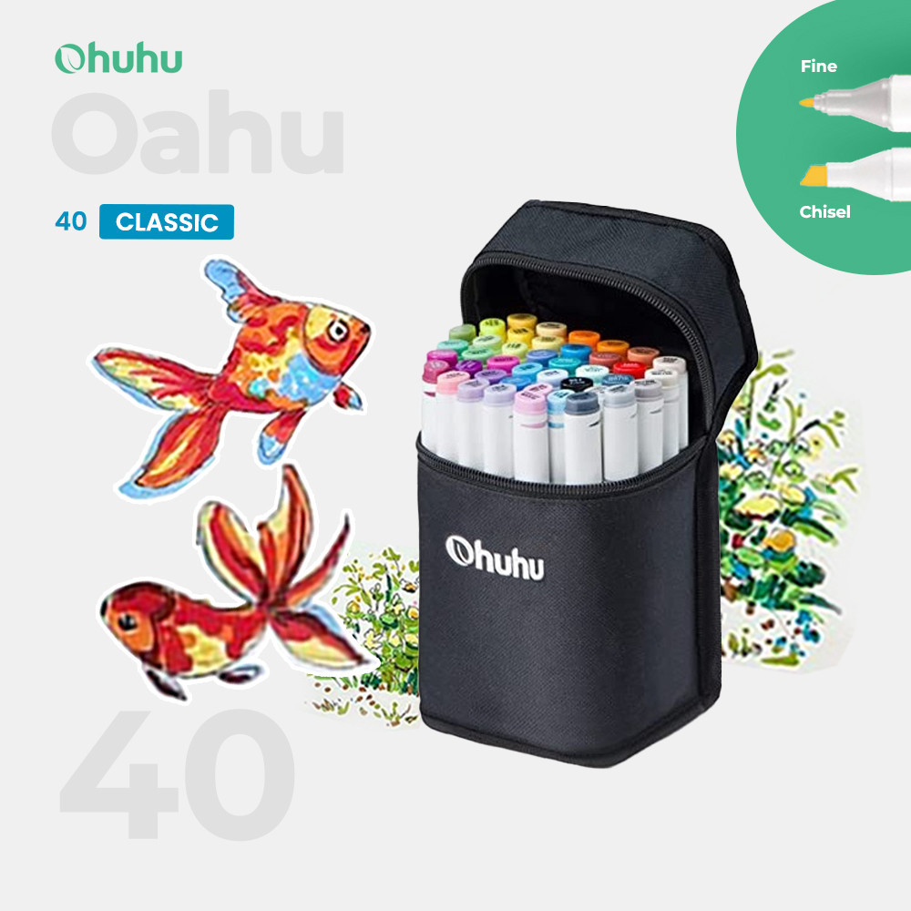 

OHUHU Oahu 40 Colors Dual Tip (Fine & Chisel) Alcohol Art Markers
