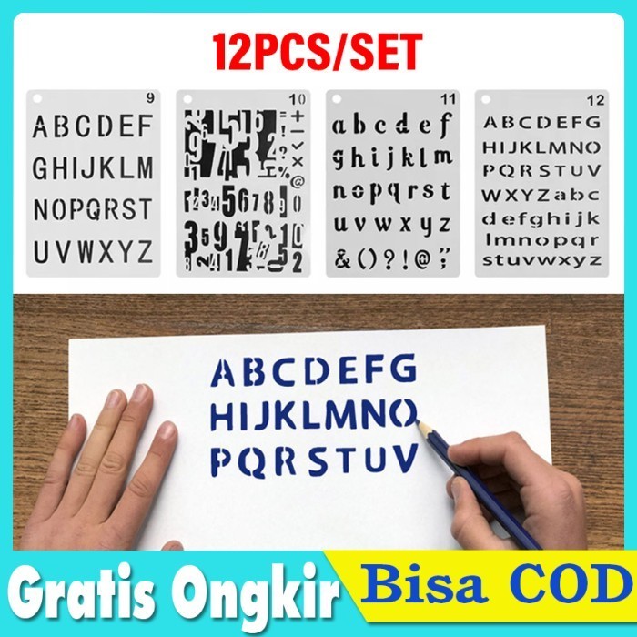 

+++++] 12 Pcs/Set Stencil Angka Huruf Alphabet Cetakan Stensil Penggaris Mal