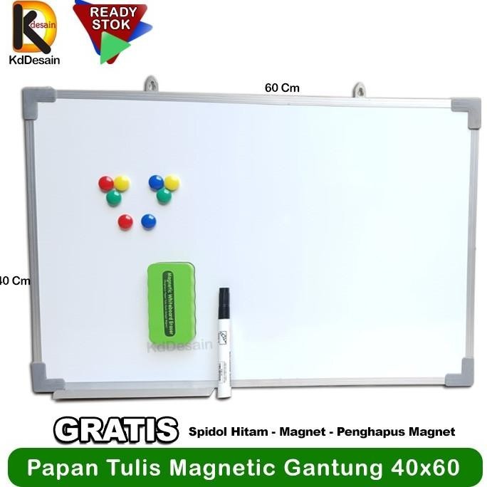 

Papan Tulis Whiteboard Magnetic Gantung 40x60 Spidol Hitam Mgnet Hapus