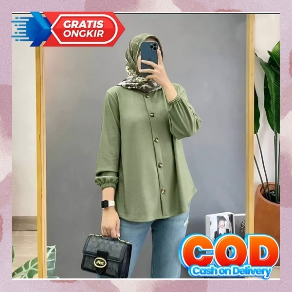 Kemeja Kerja Kantor Wanita Polos Lengan Panjang Basic Kekinian Hem Cewek Baju Slimfit Simple Terbaru