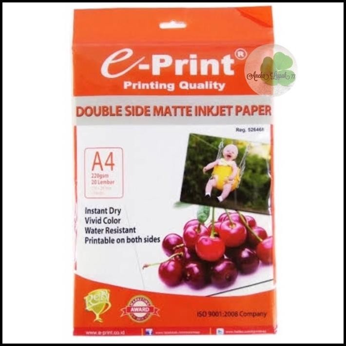 

TERBARU E-PRINT DOUBLE SIDE MATTE INKJET PAPER 220 GSM/20 LBR KERTAS INKJET !!