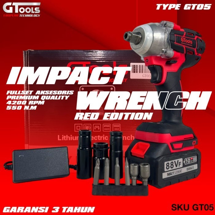 Impact Wrench GTOOLS GT05+ Facelift Single Baterai Pembuka Baut CVT