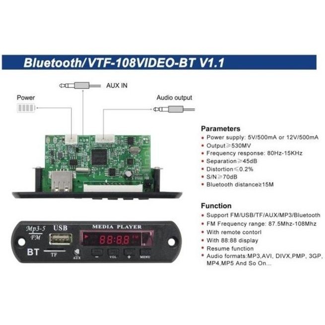 Kit modul digital video player Mp3 Mp4 Mp5 fm usb plus bluetooth