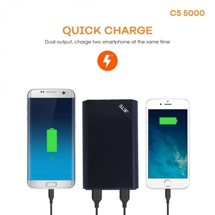 PowerBank 5000 mAh 2 Output USB Charger HP Fast Charging JETE C5