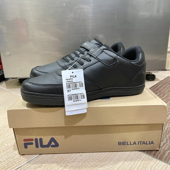 ORIGINAL Sepatu anak laki sekolah Fila Fausto full Black Hitam kids Shoes sport