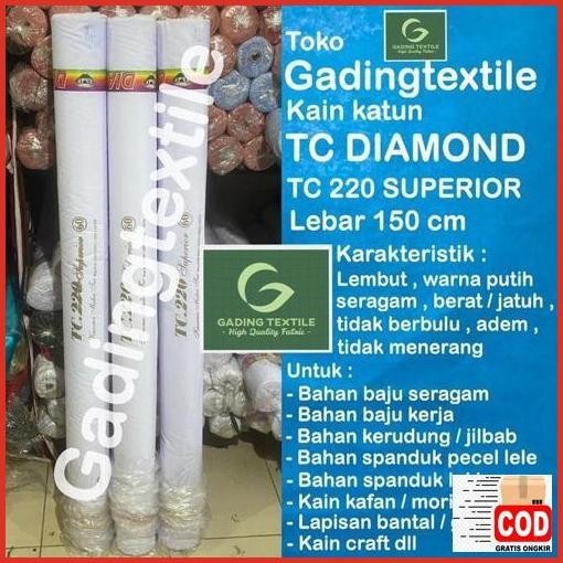 Termurah ( Per Setengah Meter ) Kain Katun Jepang Putih Tc 220 Diamond Superior Meteran Lebar 150 Cm