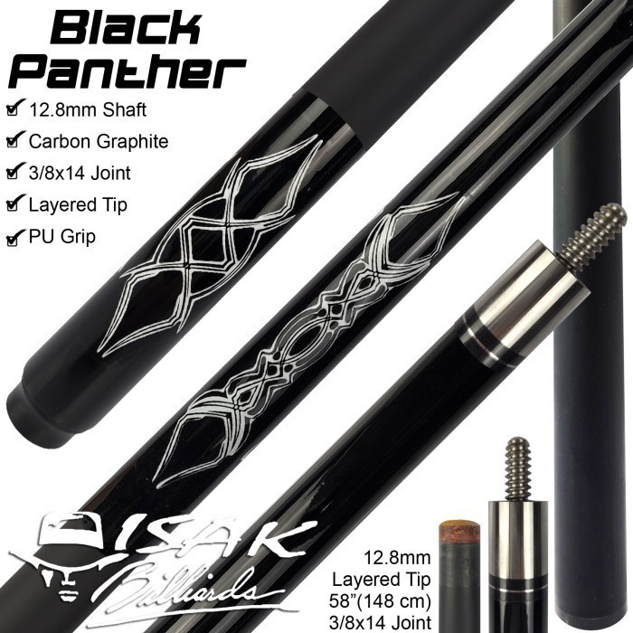 DISKON TERBATAS BLACK PANTHER CARBON GRAPHITE POOL CUE 12.8 MM