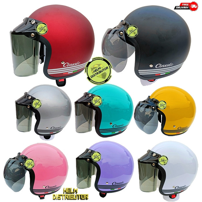 Helm Bogo SNI HELM BOGO CLASSIC KACA DATAR HITAM KACA DATAR BENING KACA CEMBUNG HITAM SNI COD