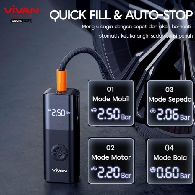 Vivan Portable Air Pump Inflator Electric Pompa Ban Mobil Sepeda Motor (Yarageza