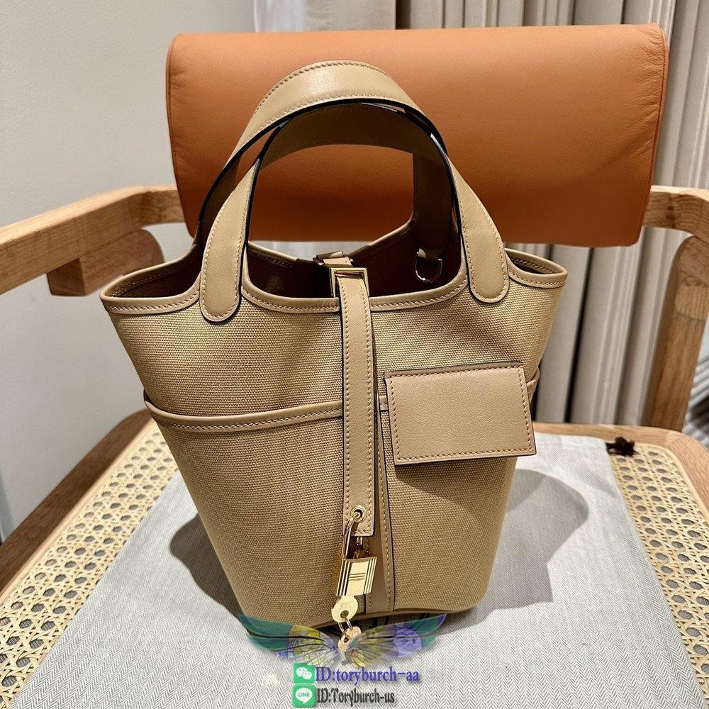 canvas Herme* picotin 18cm basket shopper tote mini bucket handbag handmade stitch