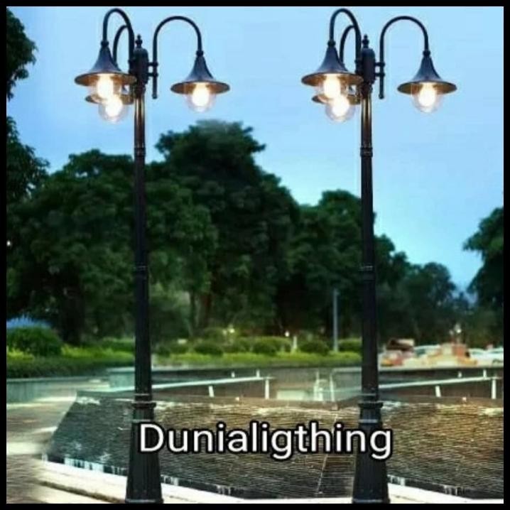 LAMPU TAMAN TIANG LAMPU HIAS CABANG 3 TINGGI 2 METER
