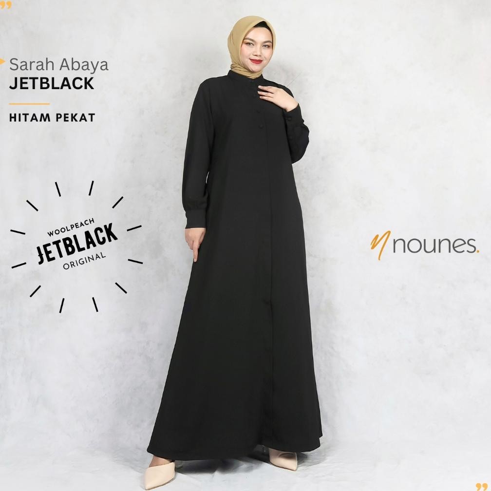 Gamis Abaya Remaja Jetblack Sarah Polos Syari Warna Hitam Pekat Manset Kancing Busui Frndly Gamis Ab