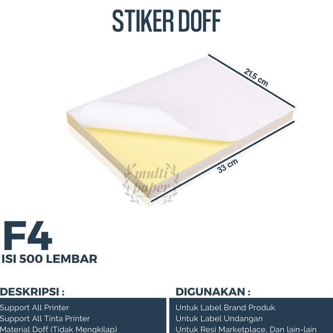 

Kertas Sticker Hvs F4 Isi 500 Lembar / Stiker Doff F4 / Kertas Stiker